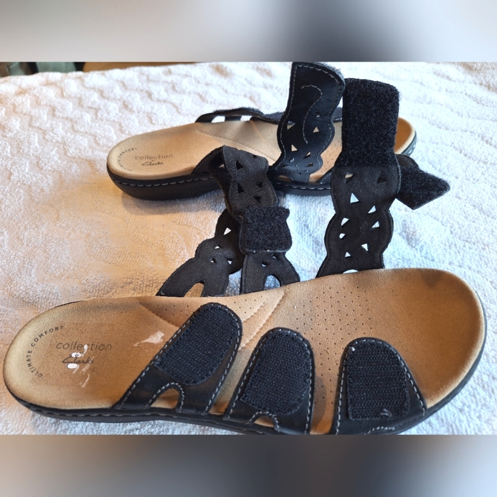Clarks Womens Laurieann Echo black leather comfort sandals women's size 9.5 - Picture 7 of 13